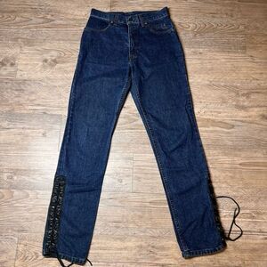 Harley Davidson Women's Blue High Rise Jeans Leather Lace Up Legs Size US 6 (28)
